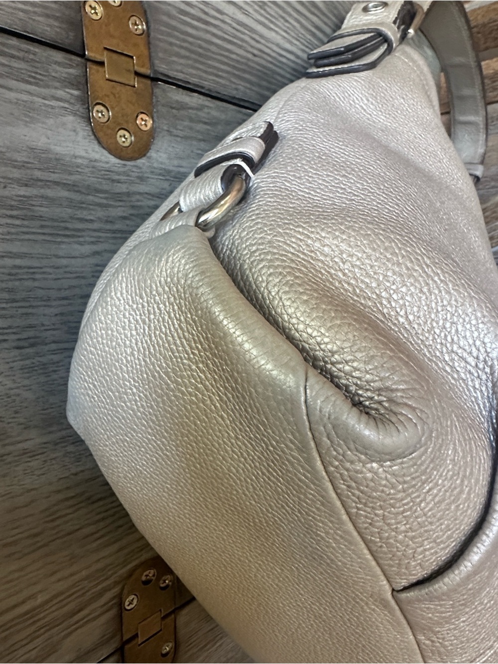Coach Metallic Pewter Pebbled Leather Soho Duffel Convertible Bag F15064 - Picture 9 of 16
